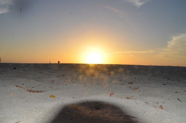 The sun touching the horizon over the sea