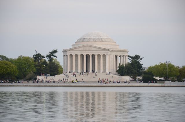 A columned memorial across the water